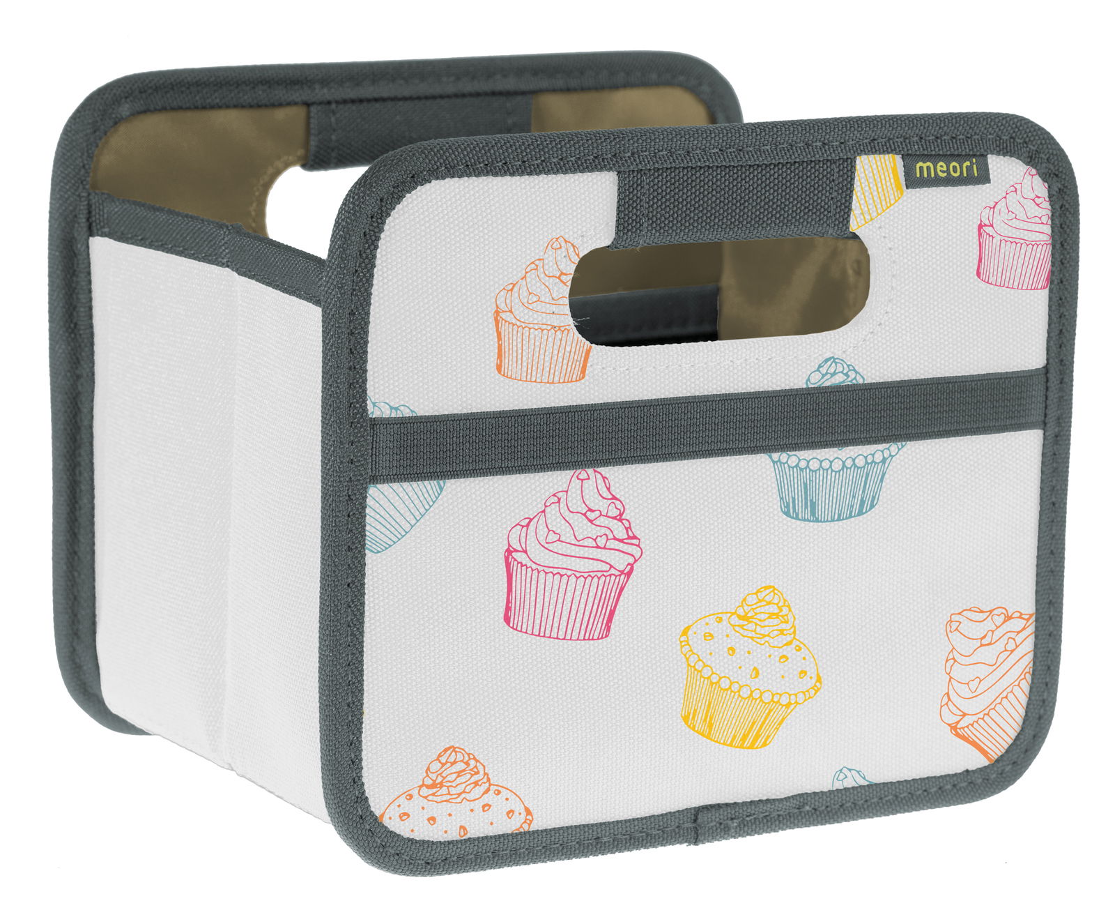Meori Faltbox Mini Faltbox Mini mit buntem Cupcake-Muster, seitliche Perspektive