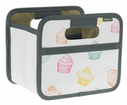 Faltbox Mini mit buntem Cupcake-Muster, seitliche Perspektive