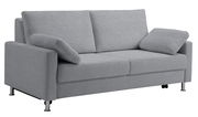 Graues Schlafsofa mit zwei Kissen, seitliche Perspektive