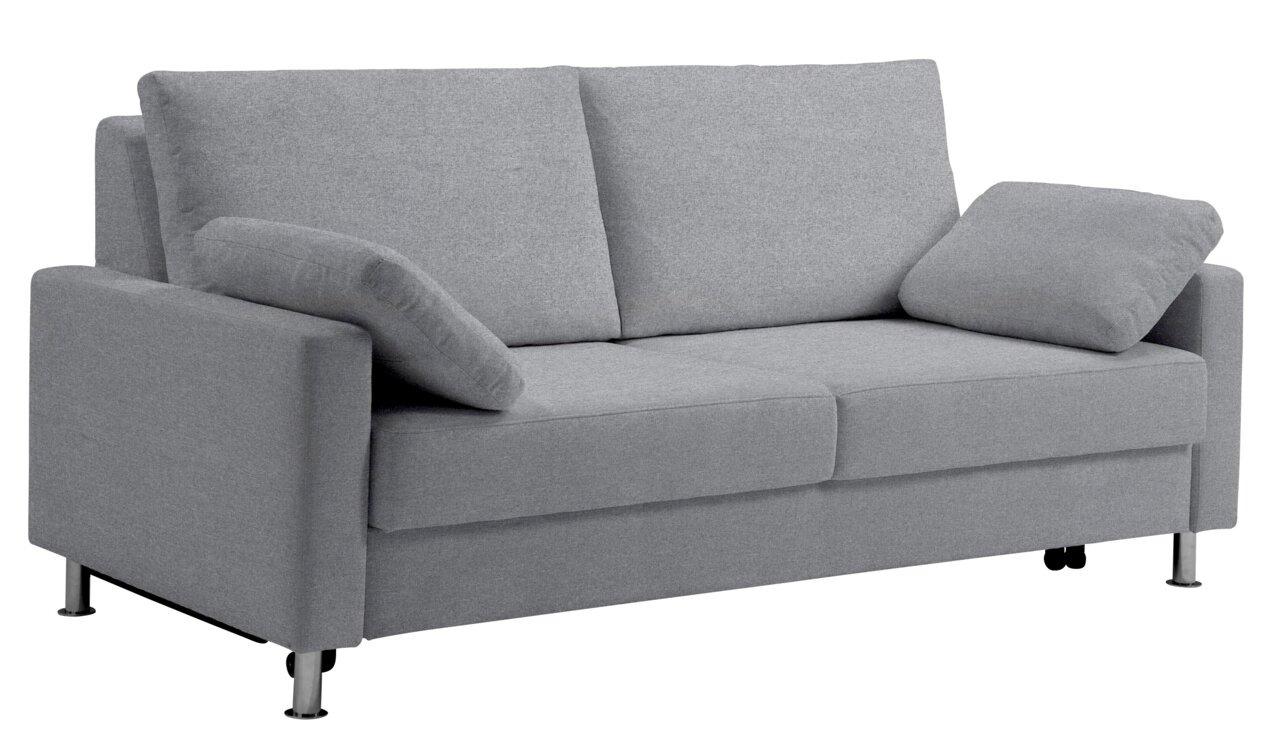 Max Berger Schlafsofa MAURITIUS Graues Schlafsofa mit zwei Kissen, seitliche Perspektive