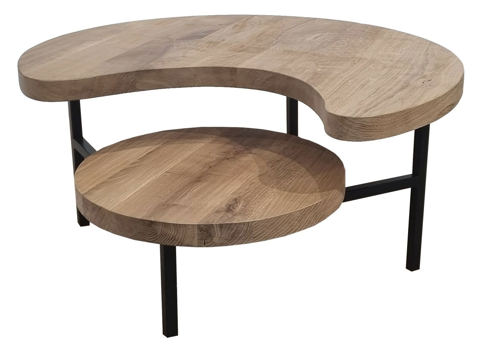 Moderner Couchtisch Novel BEAN mit zwei Ebenen aus Holz und Metallgestell, seitliche Perspektive