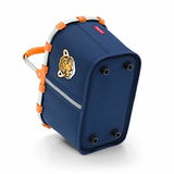 Kleiner blauer Kinderkorb mit Tiger-Motiv, seitliche Perspektive