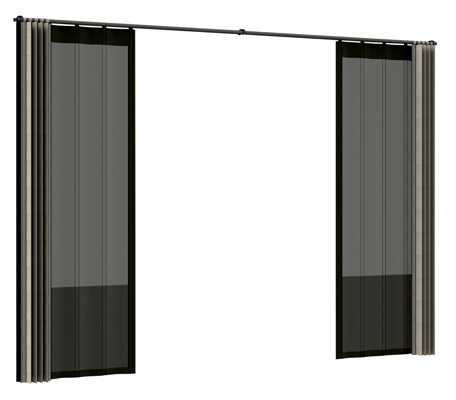 Siena Garden Vorhang Set SCHATTENMANUFAKTUR Vorhang Set in Schwarz und Grau, frontal fotografiert, bestehend aus zwei transparenten Paneelen an einer Gardinenstange.