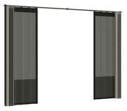 Vorhang Set in Schwarz und Grau, frontal fotografiert, bestehend aus zwei transparenten Paneelen an einer Gardinenstange.