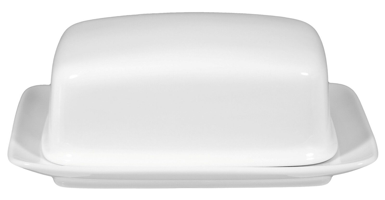 Weiße Butterdose Rondo/Liane aus Porzellan, Vorderansicht