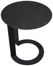 Runder Beistelltisch mit schwarzer Marmoroptik, seitliche Perspektive