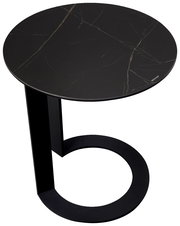 Runder Beistelltisch mit schwarzer Marmoroptik, seitliche Perspektive