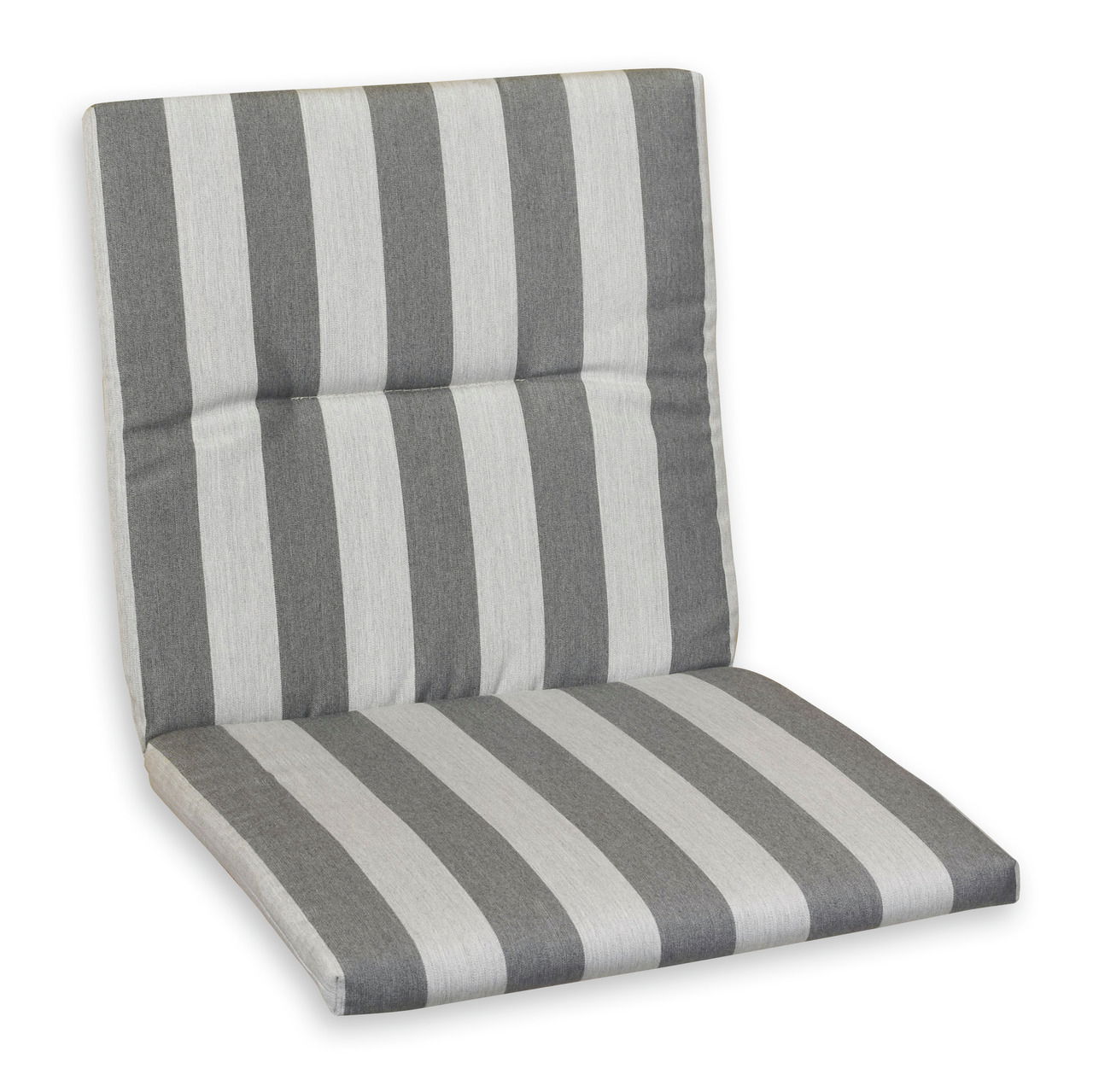 Schwienhorst Niederlehnerauflage ROYAL STRIPES Grau-weiß gestreifte Niederlehnerauflage, perspektivisch von vorne fotografiert