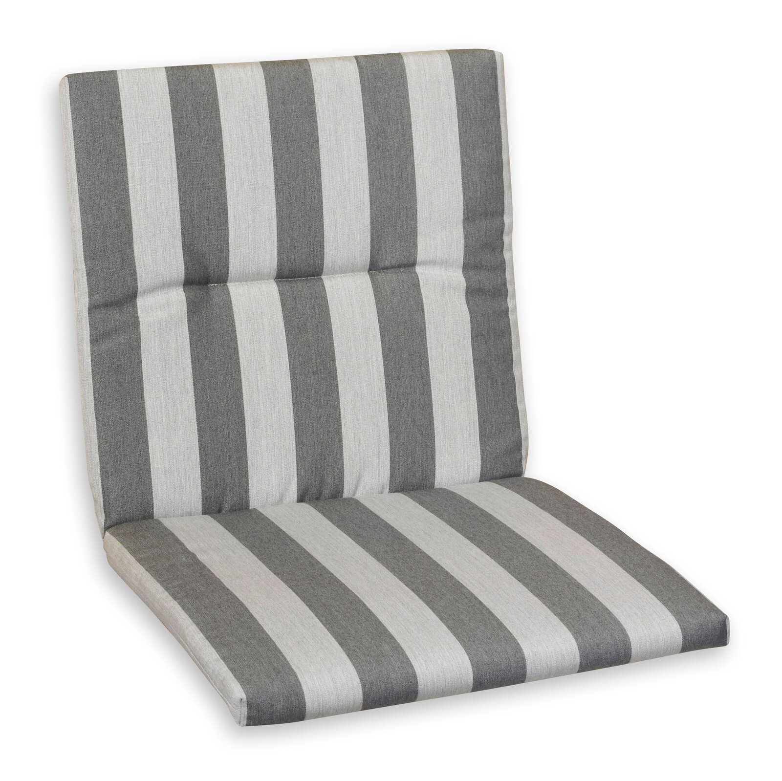 Schwienhorst Niederlehnerauflage ROYAL STRIPES Grau-weiß gestreifte Niederlehnerauflage, perspektivisch von vorne fotografiert