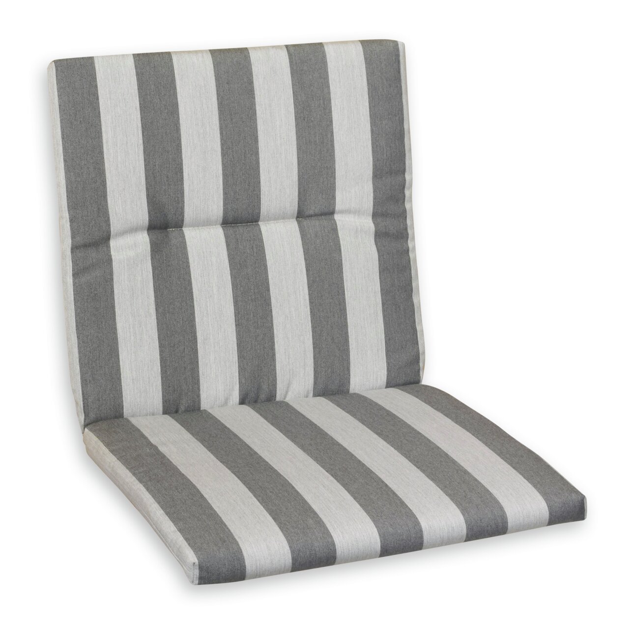 Schwienhorst Niederlehnerauflage ROYAL STRIPES Grau-weiß gestreifte Niederlehnerauflage, perspektivisch von vorne fotografiert