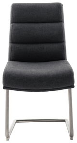 Moderner Freischwinger-Stuhl in dunklem Stoffbezug, Vorderansicht