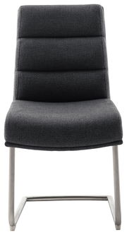 Moderner Freischwinger-Stuhl in dunklem Stoffbezug, Vorderansicht