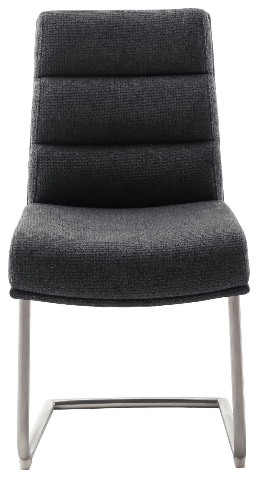 Moderner Freischwinger-Stuhl in dunklem Stoffbezug, Vorderansicht