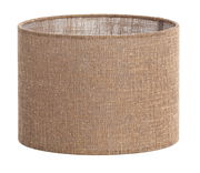 Zylindrischer Lampenschirm aus braunem Stoff, seitliche Perspektive