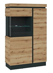 Hochwertige Highboardvitrine Corte in Holzoptik mit Glasregal, Frontalansicht