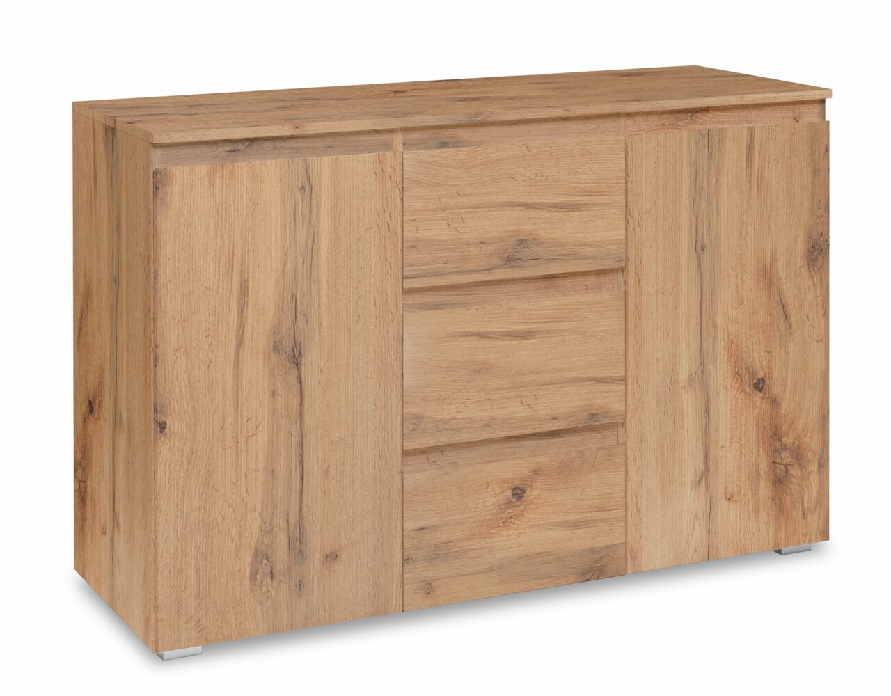 Z2 Ladekast AFBEELDING Houten ladekast met eikenhouten afwerking, vooraanzicht licht van opzij gezien