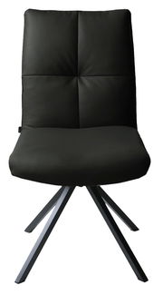 Schwarzer Stuhl mit gepolsterter Rückenlehne und Sitzfläche, auf vier Metallbeinen, Frontalansicht