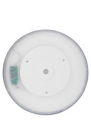 Runde LED-Deckenleuchte von unten, zeigt die Rückseite mit Montageelementen und elektronischen Komponenten.