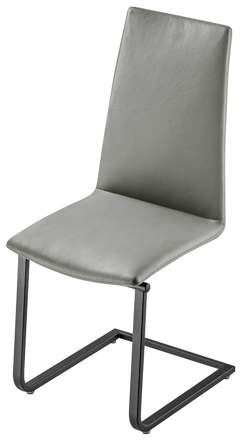 Moderner grauer Stuhl mit Metallgestell, seitliche Perspektive