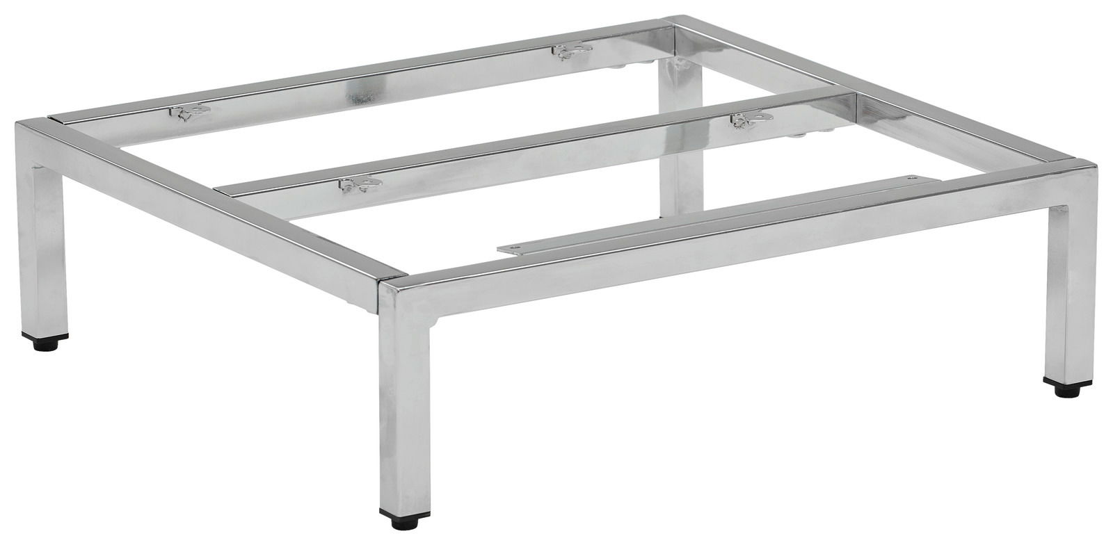 Novel Metalluntergestell 45 MALIN Metalluntergestell in rechteckiger Form, silberfarben, mit vier stabilen Beinen, seitliche Perspektive