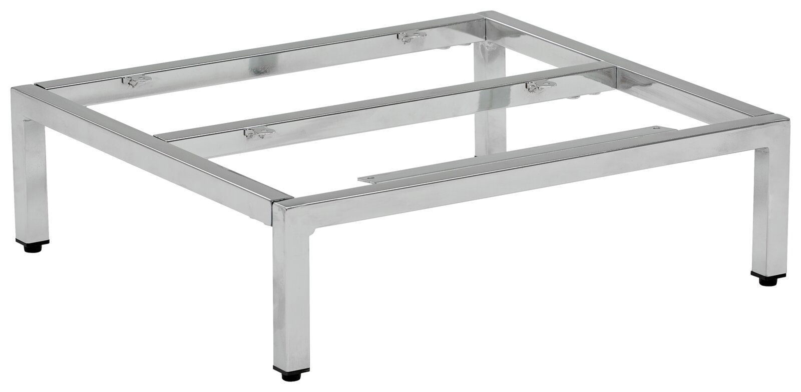 Novel Metalluntergestell 45 MALIN Metalluntergestell in rechteckiger Form, silberfarben, mit vier stabilen Beinen, seitliche Perspektive