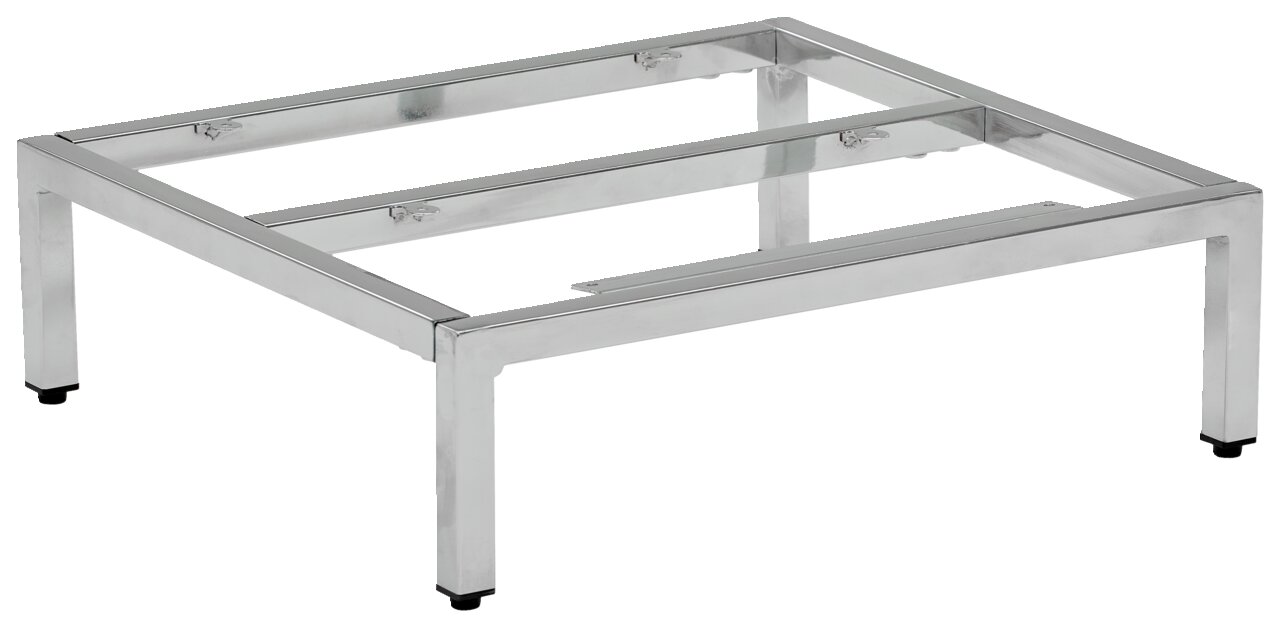 Metalluntergestell in rechteckiger Form, silberfarben, mit vier stabilen Beinen, seitliche Perspektive