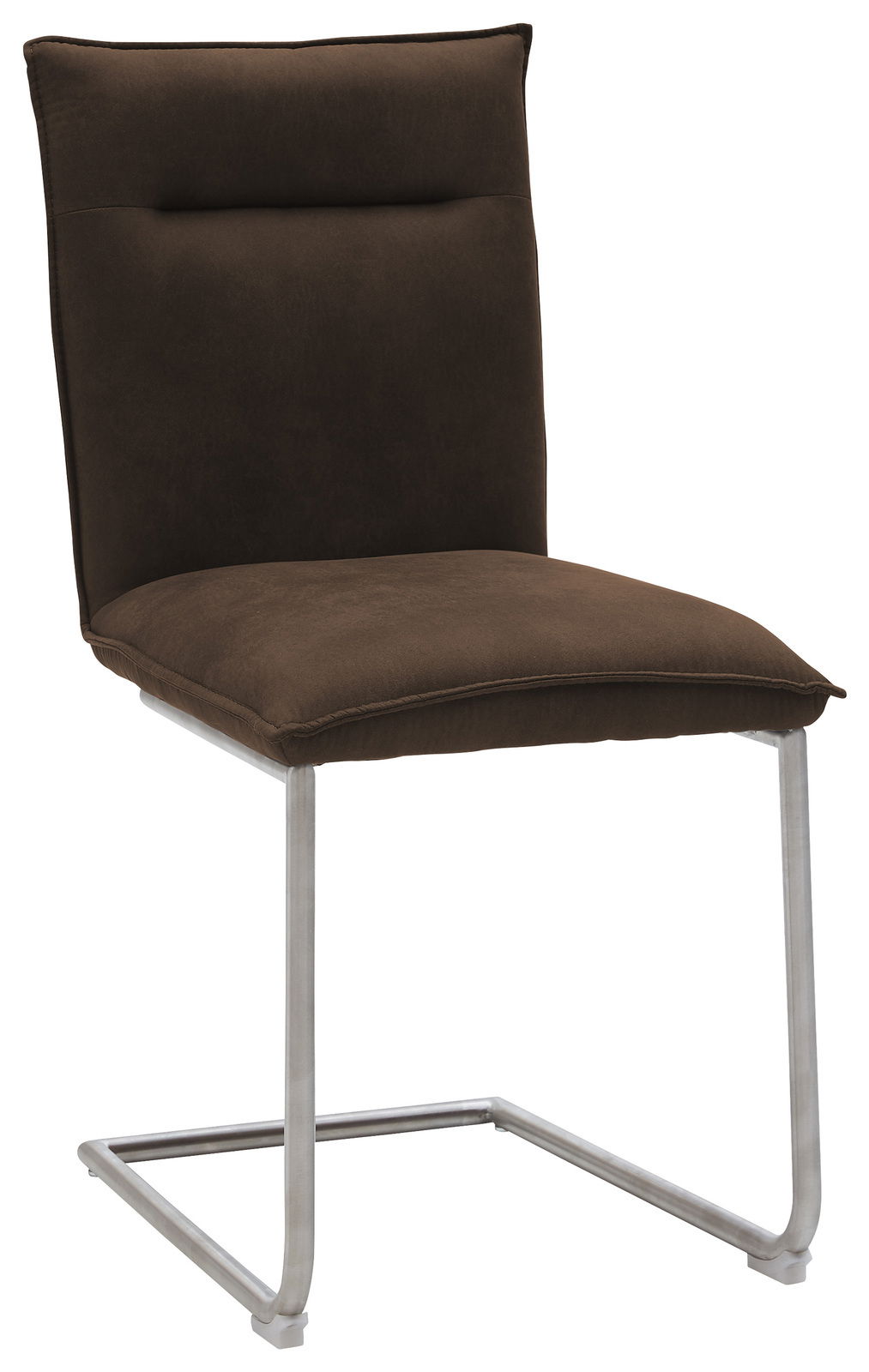 Brauner Freischwinger-Stuhl mit Metallgestell, seitliche Perspektive