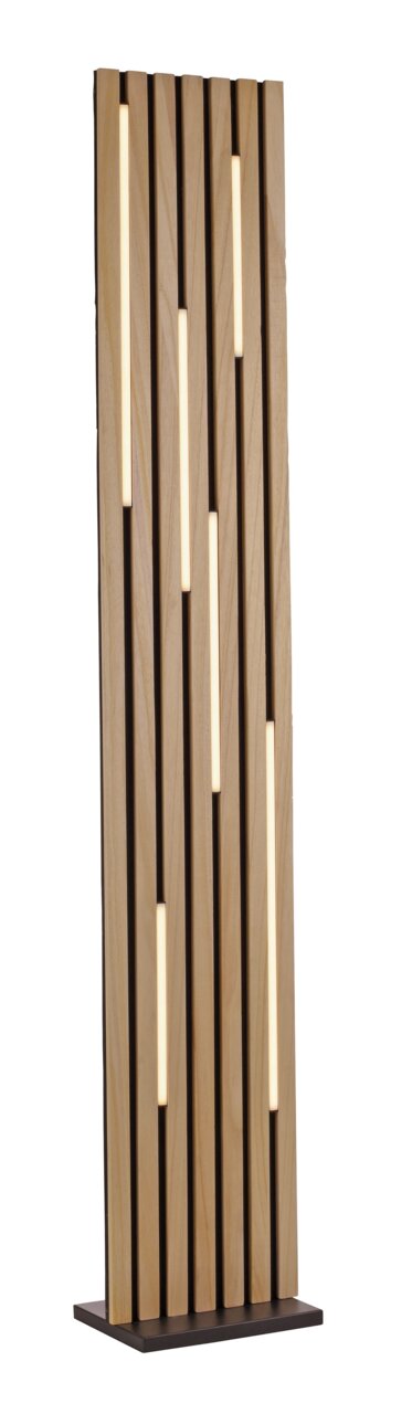 Paul Neuhaus LED-Stehleuchte Q-AKUSTIK Moderne LED-Stehleuchte aus Holz mit vertikalen Lichtstreifen, frontal betrachtet.