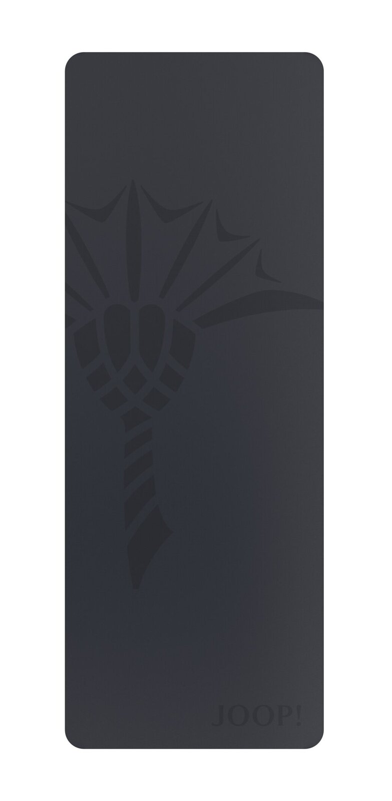 Dunkelgraue Yogamatte mit stilisiertem Muster und JOOP!-Logo, Draufsicht