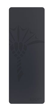 Dunkelgraue Yogamatte mit stilisiertem Muster und JOOP!-Logo, Draufsicht