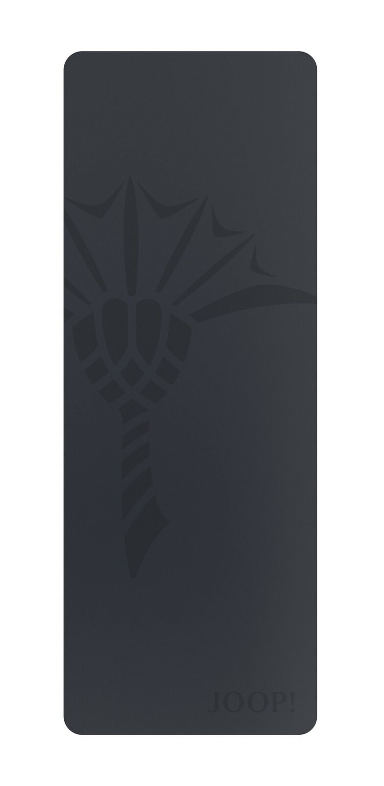 Dunkelgraue Yogamatte mit stilisiertem Muster und JOOP!-Logo, Draufsicht