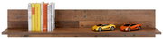 Holz-Wandboard mit Büchern und Modellautos, frontale Ansicht