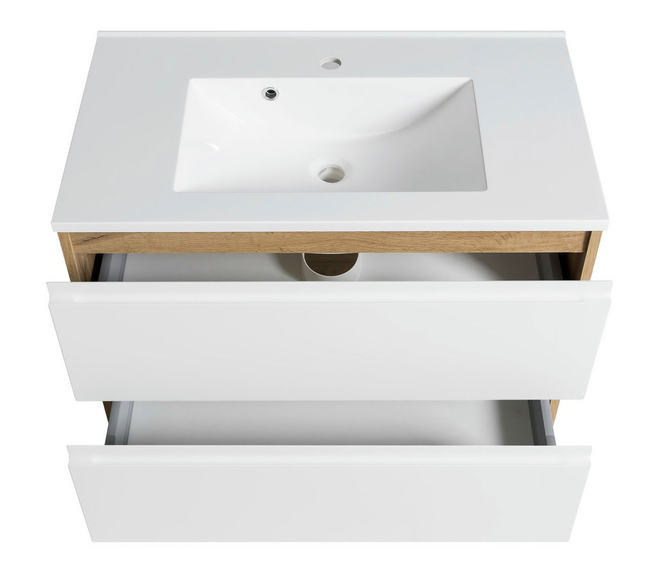 Waschtisch-Set 80 cm mit zwei offenen Schubladen, Ansicht von oben