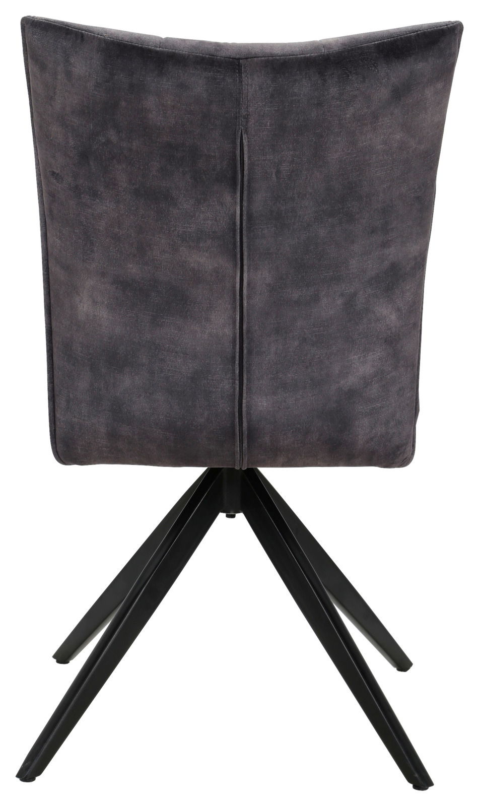 Hom´in Stuhl MARIUS Rückansicht eines modernen Stuhls mit schwarzem Stoffbezug und Metallbeinen.