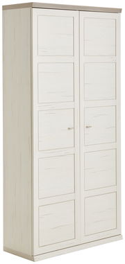 Weißer Aktenschrank 5OH breit mit zwei Türen, seitliche Perspektive