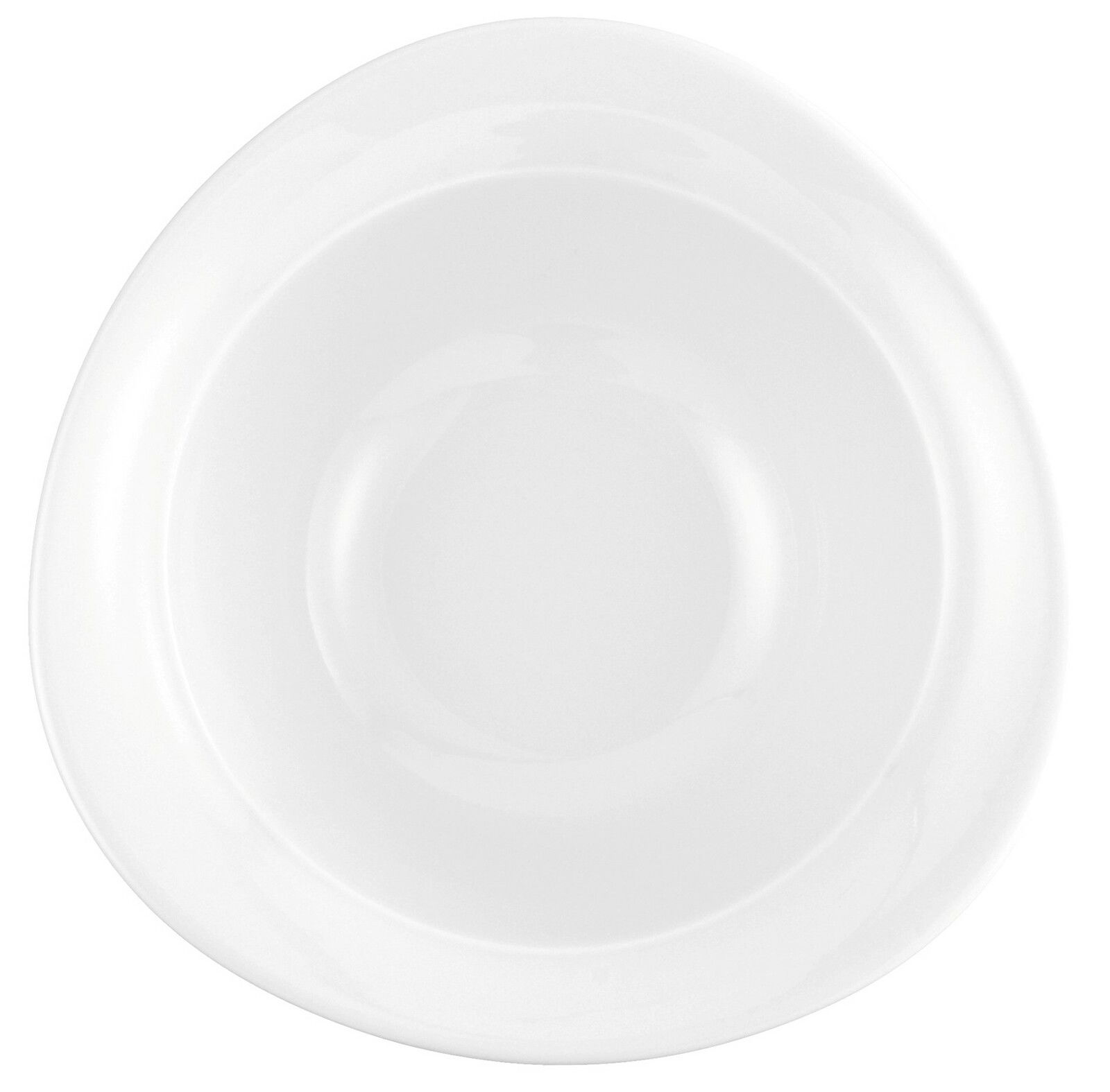 Draufsicht auf eine weiße, dreieckige Dessertschale mit glatter Oberfläche.