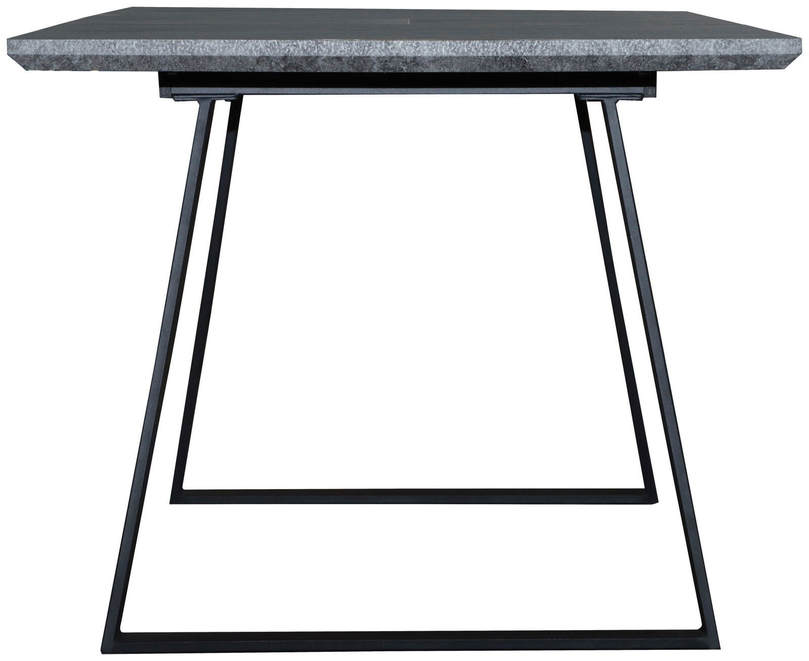 Moderner Esstisch mit schwarzem Metallgestell und grauer Tischplatte, Seitenansicht