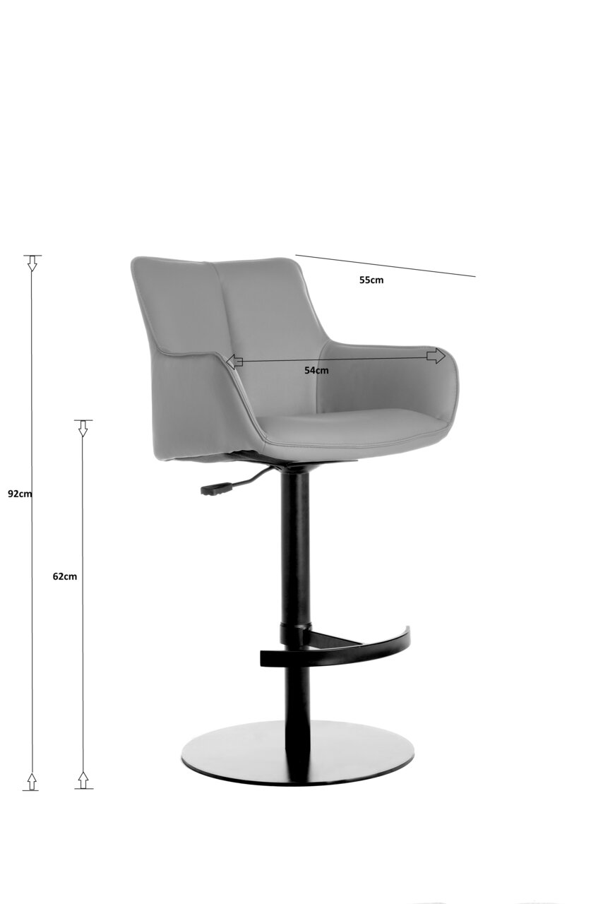 Moderner Barhocker in Grau mit verstellbarer Höhe, seitlicher Ansicht