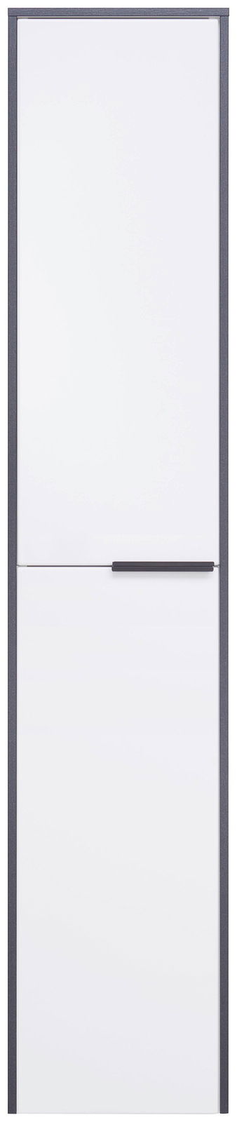 Hochschrank mit weißer Front und dunklem Rahmen, Frontalansicht