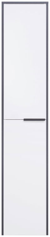 Hochschrank mit weißer Front und dunklem Rahmen, Frontalansicht