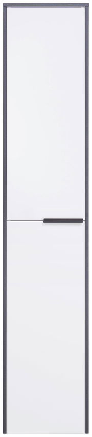 Hochschrank mit weißer Front und dunklem Rahmen, Frontalansicht