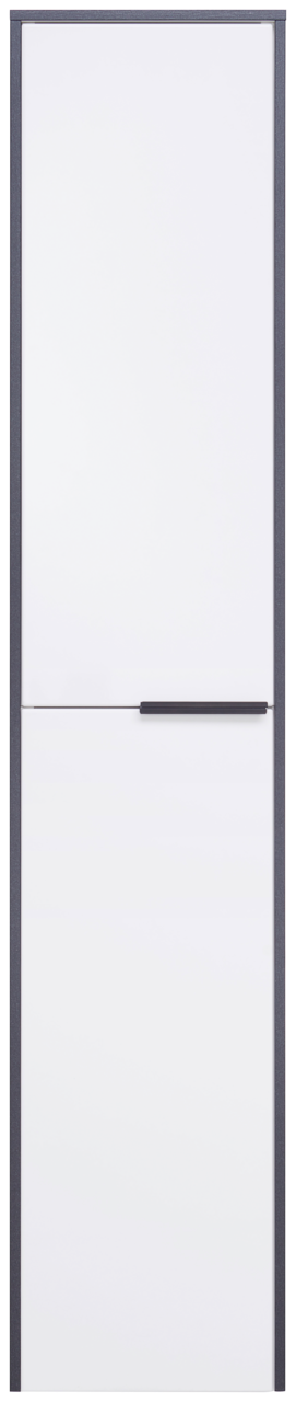 Voleo Hochschrank links STELLA Hochschrank mit weißer Front und dunklem Rahmen, Frontalansicht