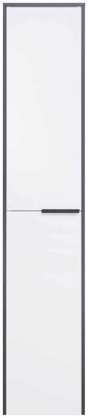 Hochschrank mit weißer Front und dunklem Rahmen, Frontalansicht