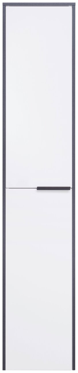 Hochschrank mit weißer Front und dunklem Rahmen, Frontalansicht
