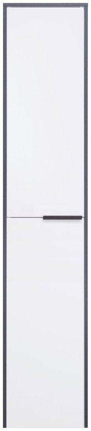 Hoge kast met wit front en donker frame, vooraanzicht