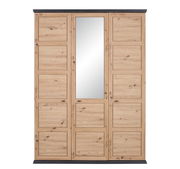 Drehtürenschrank 3-türig aus Holz mit mittlerem Spiegel, Frontalansicht