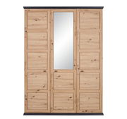 Drehtürenschrank 3-türig aus Holz mit mittlerem Spiegel, Frontalansicht