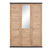 Drehtürenschrank 3-türig aus Holz mit mittlerem Spiegel, Frontalansicht