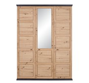 Drehtürenschrank 3-türig aus Holz mit mittlerem Spiegel, Frontalansicht