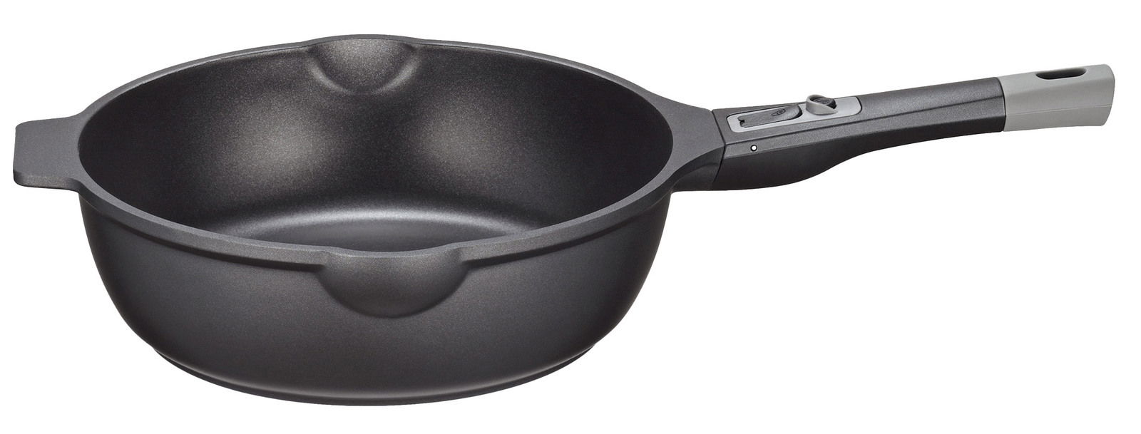 Bratpfanne MILANO hoch, 28 cm, seitliche Perspektive mit Griff sichtbar